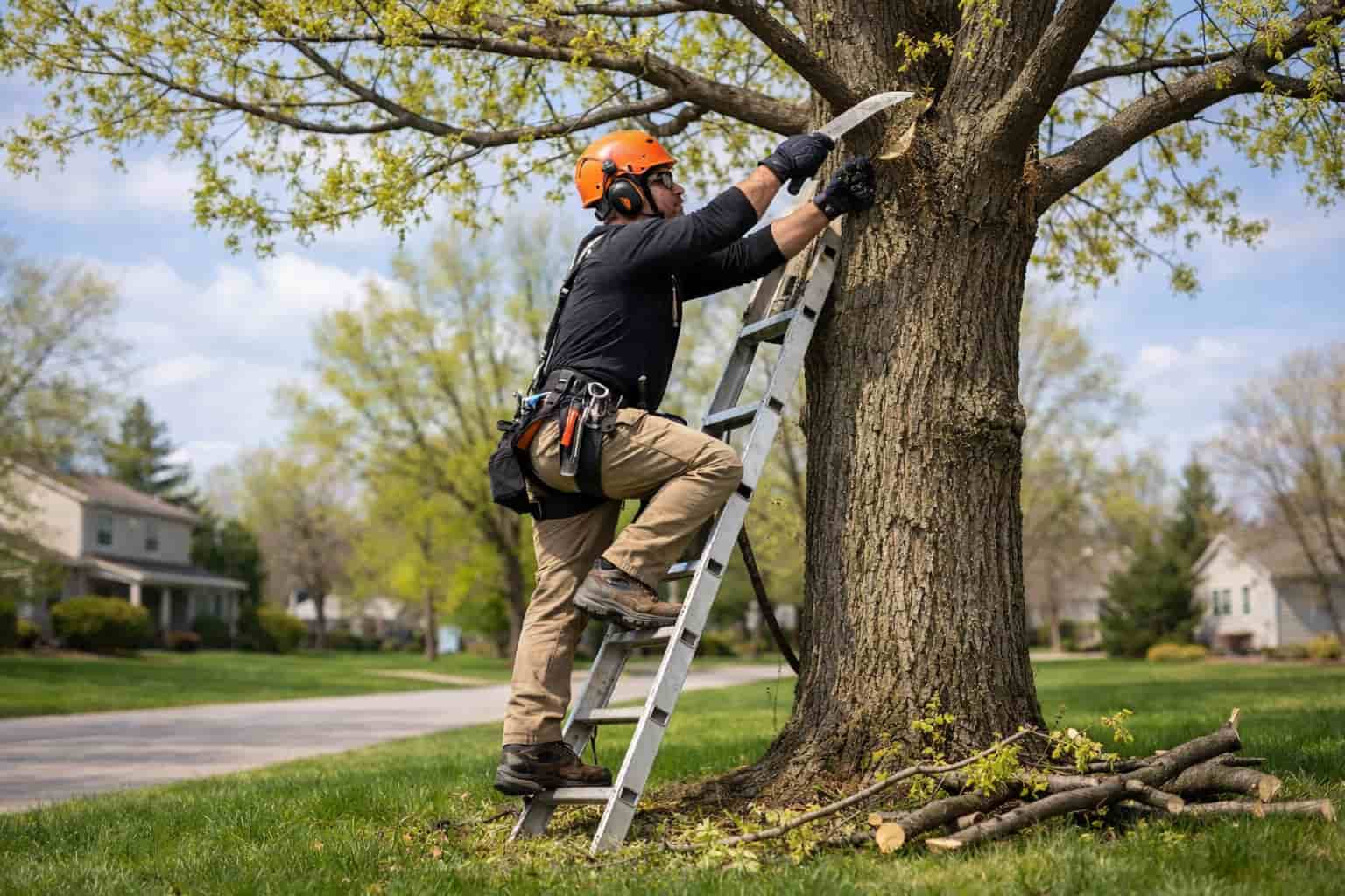 Certified arborist doing spring tree pruning